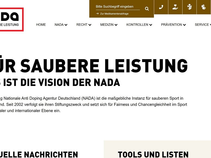 Die NADA Startseite mit hervorgehobenem Logo