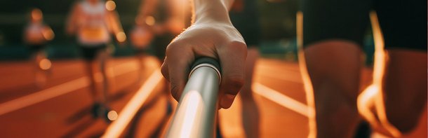 Ein Staffelstab wird übergeben.